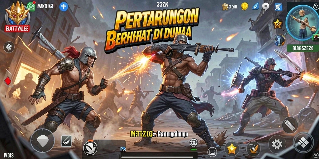 Tangkapan layar utama 33ZK menampilkan aksi pertarungan sengit di arena Battle Royale.