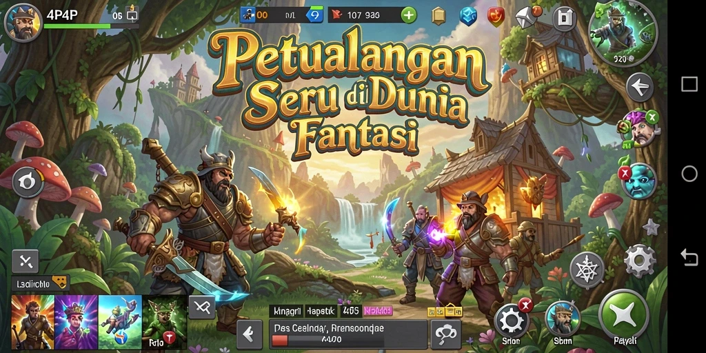 Screenshot gameplay 4P4P menampilkan petualangan seru di dunia fantasi.