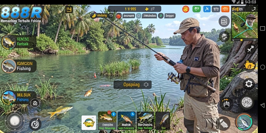 Gameplay mendebarkan saat menangkap ikan dalam 888R.