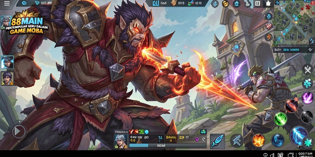 Tampilan gameplay seru di arena pertempuran MOBA.