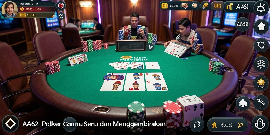 Tampilan seru dari gameplay Poker dalam AA62 yang menantang.