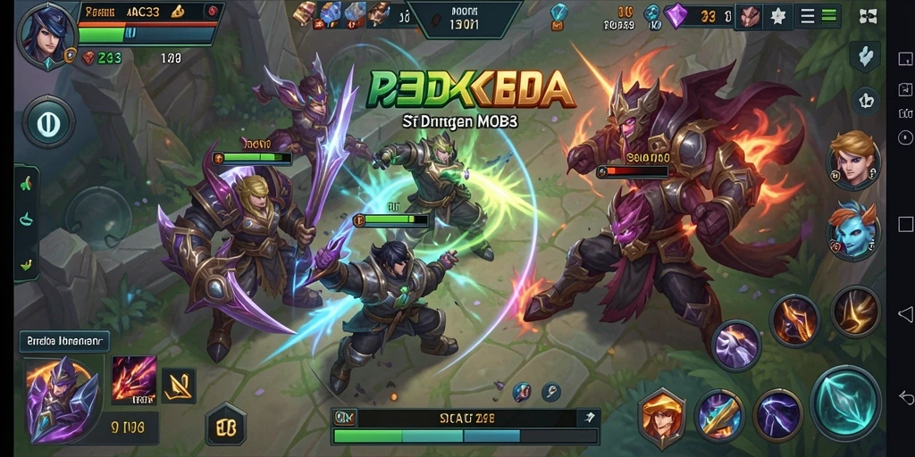 Tangkapan layar menampilkan aksi intens dalam pertempuran tim MOBA.