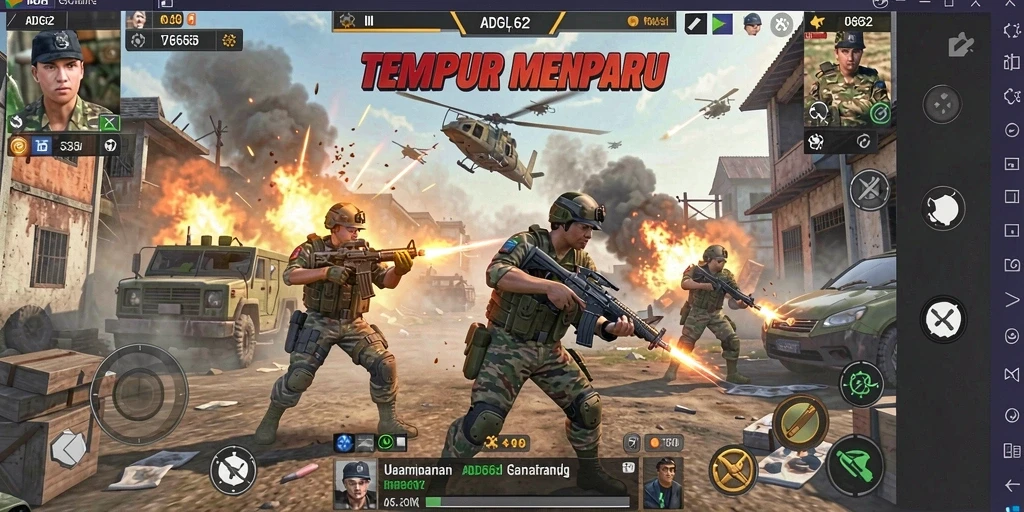 Screenshot gameplay ADG62 yang menunjukkan aksi pertempuran yang intens.