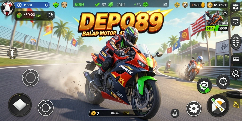 Screenshot DEPO89 dengan tampilan balap motor yang menegangkan.