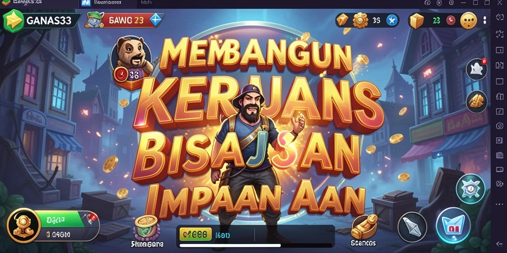 Screenshot utama GANAS33 memperlihatkan gameplay mengelola bisnis.