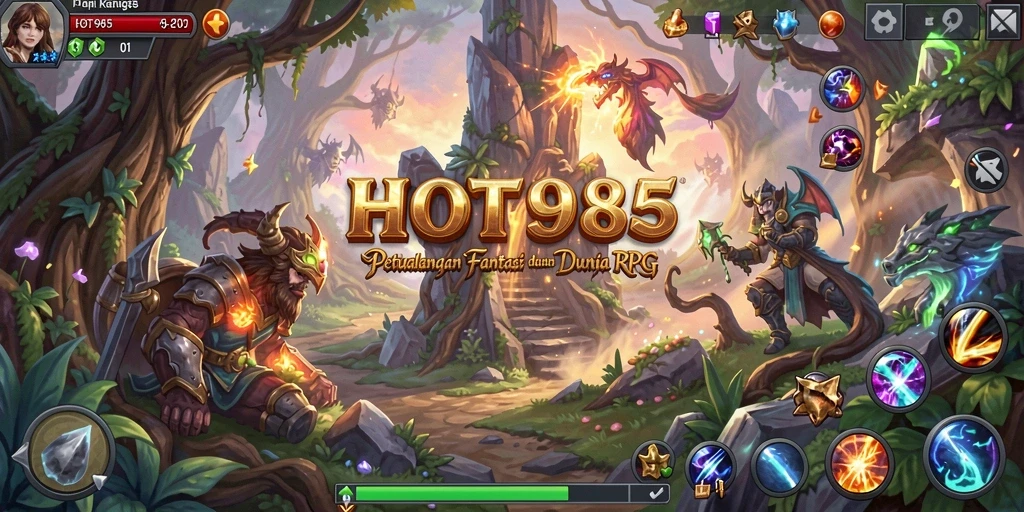 Screenshot utama gameplay RPG HOT985 yang penuh aksi dan petualangan.