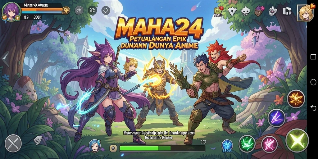 Menggambarkan aksi seru dalam gameplay MAHA24 di dunia anime.