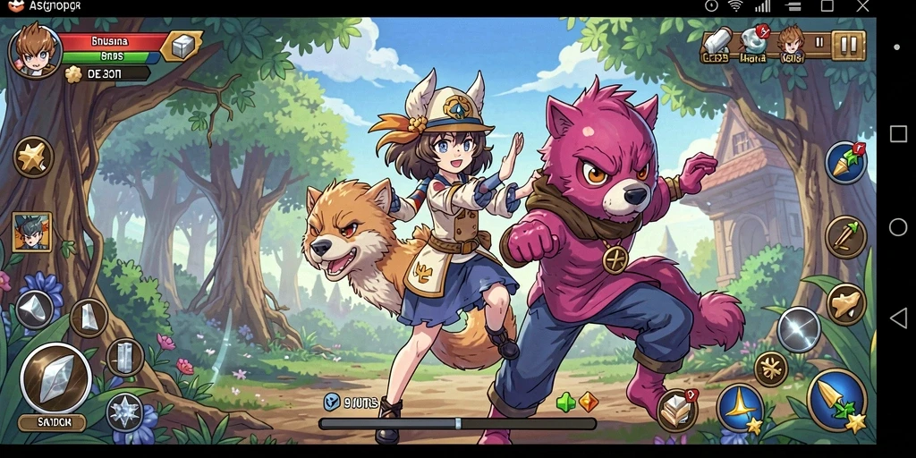 Screenshot menampilkan karakter sedang bertarung dengan latar belakang anime yang indah.