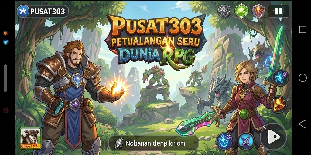 Screenshot PUSAT303 menampilkan aksi pertempuran yang mendebarkan dalam RPG.