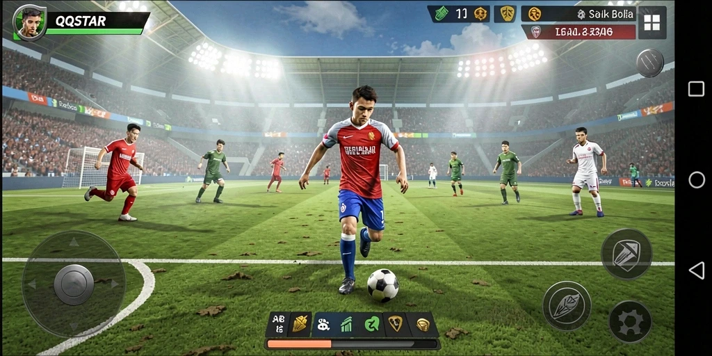 Tampilkan gameplay menakjubkan dari QQSTAR di lapangan sepak bola.