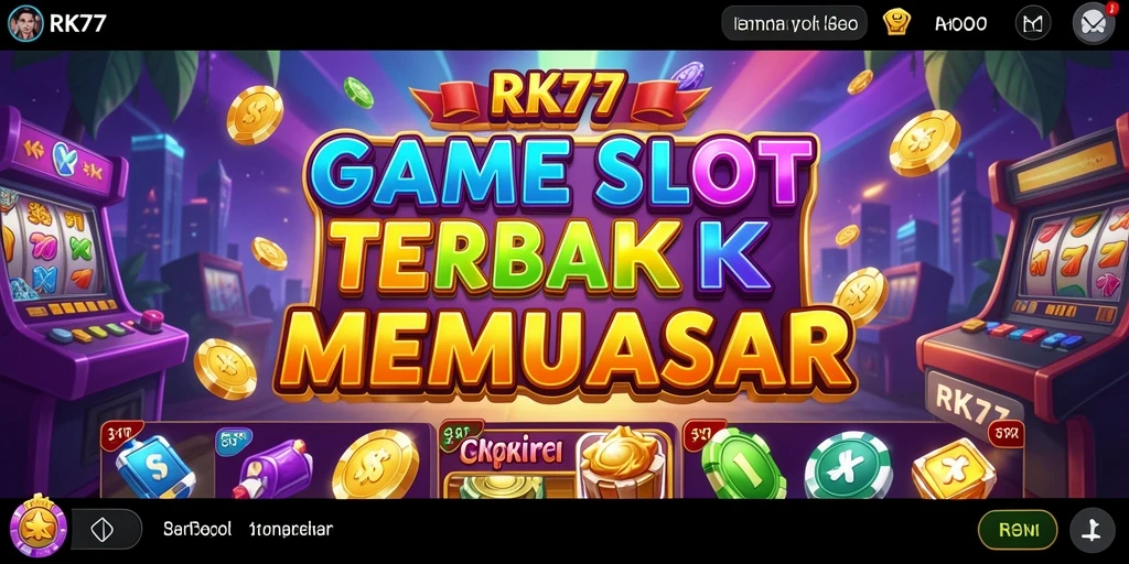 Tampilan gameplay RK77 dengan efek visual menakjubkan dan tema menarik.