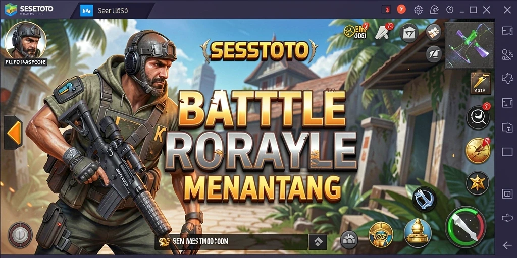 Screenshot gameplay SESETOTO menunjukkan aksi seru dalam pertempuran Battle Royale.