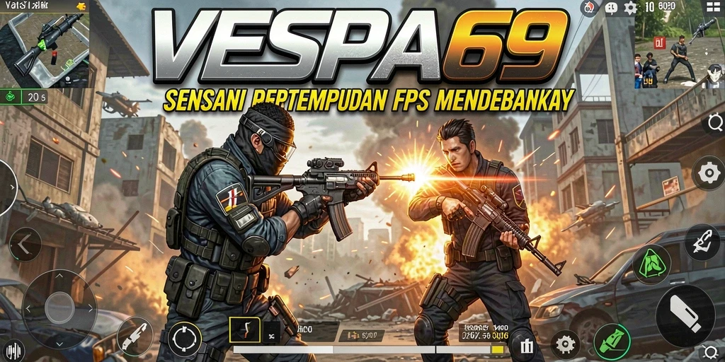 Tampilan gameplay mendebarkan VESPA69 dalam pertempuran FPS.
