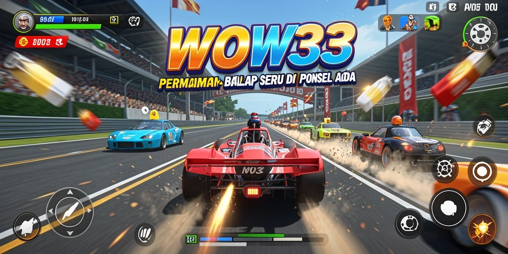 Screenshot seru dari gameplay balap WOW33 dengan kendaraan kencang.