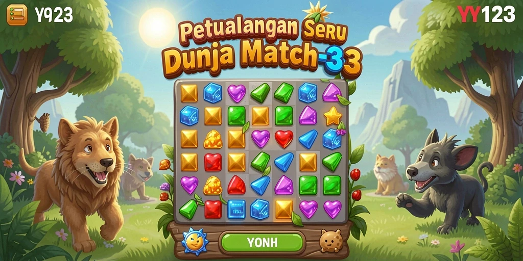 Screenshot gameplay menyenangkan di YY123 dengan berbagai permata warna-warni.