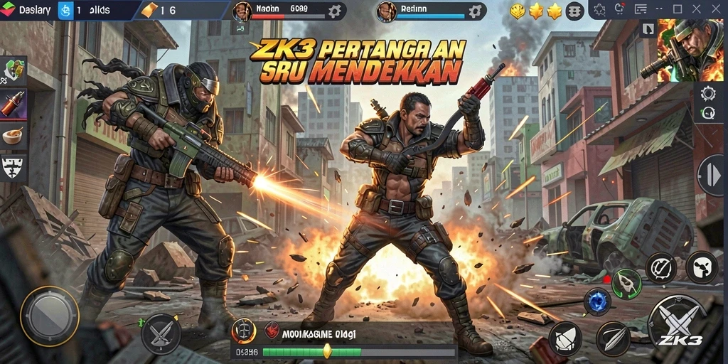 Screenshot ZK3 menampilkan aksi seru di arena pertarungan.